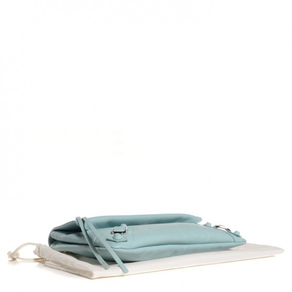 BALENCIAGA  Matte Goatskin Rubber Covered Classic Hardware Envelope Clutch Bleu - Picture 2 of 4